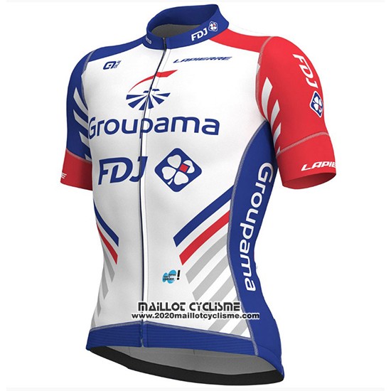 2018 Maillot Ciclismo Groupama FDJ Prs Blanc et Bleu Manches Courtes et Cuissard